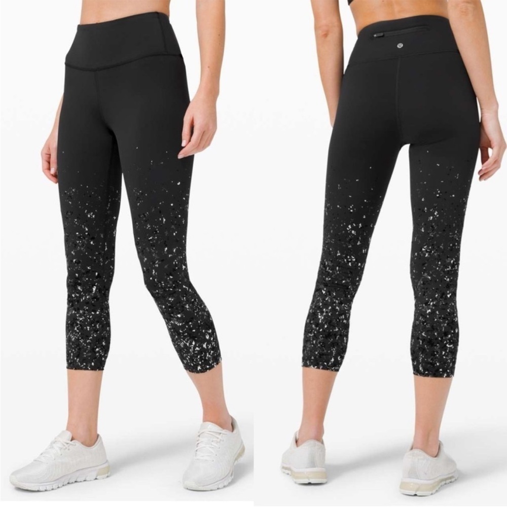 1167. EUC - Lululemon Speed Wunder Mid Rise Crop 23” Speckle Shine Black/Deep